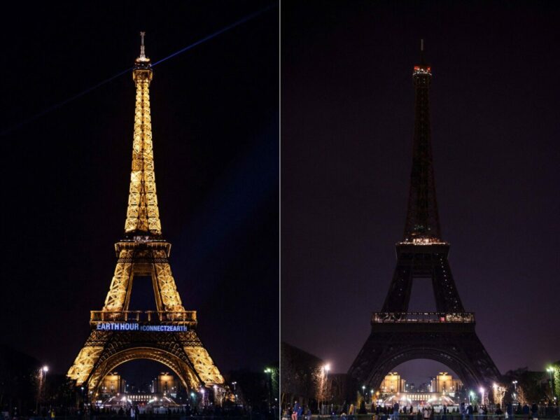圖／法國巴黎艾菲爾鐵塔也在3月最後一個週六加入響應全球公益行動。twitter by Ouest-France